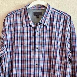 Vince mens preppy plaid button down long sleeve shirt XL Lightweight 100% cotton